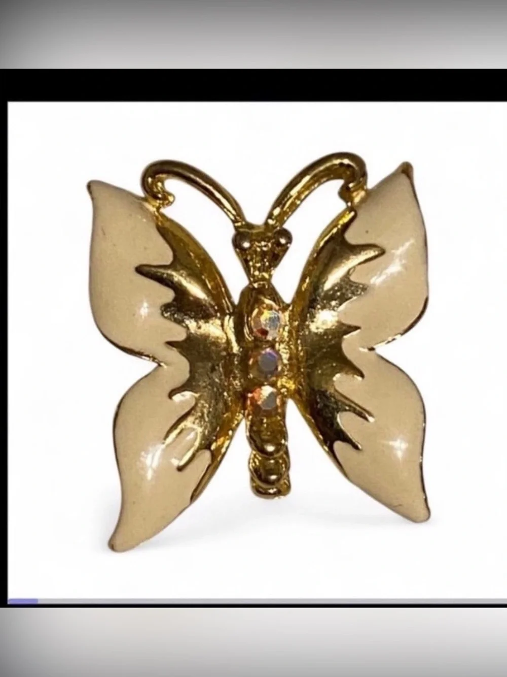 Gold Tone Enamel Butterfly Rhinestone Pin #7566 💎